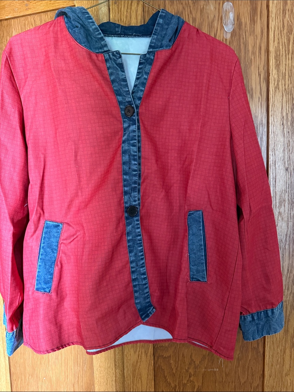 Red Jean Jacket with Dark Trim - Women's